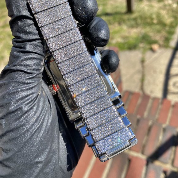 Full Iced Gold PT/ White Gold PT Hip Hop Rectangle Luxury Stylish Quartz Watch - Picture 3 of 16